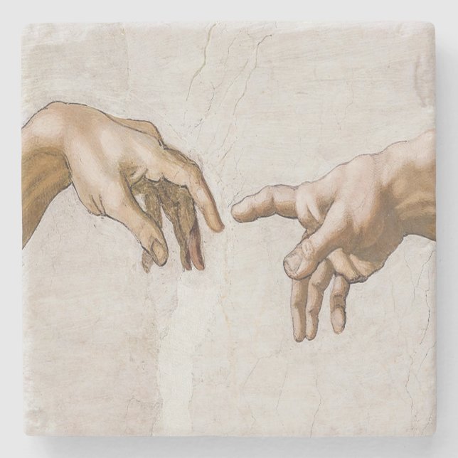 Posavasos De Piedra Creación De La Capilla De Adam Sistine - Miguel Án (Anverso)