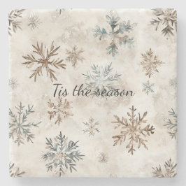 Posavasos De Piedra Cream Blue Brown Snowflakes Christmas