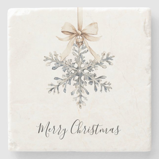 Posavasos De Piedra Cream Bow Silver Snowflake (Anverso)