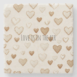 Posavasos De Piedra Cream & Brown Hearts  