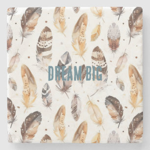 Posavasos De Piedra Cream Brown Native Tribal Fethers