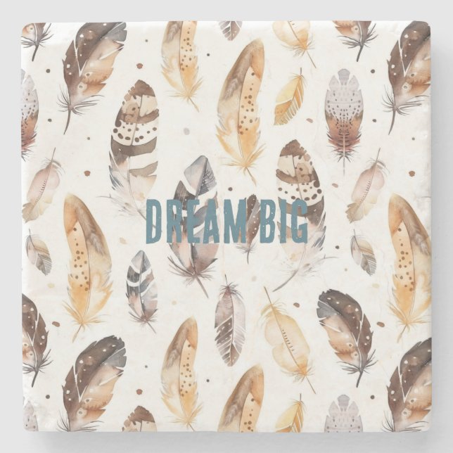 Posavasos De Piedra Cream Brown Native Tribal Fethers (Anverso)