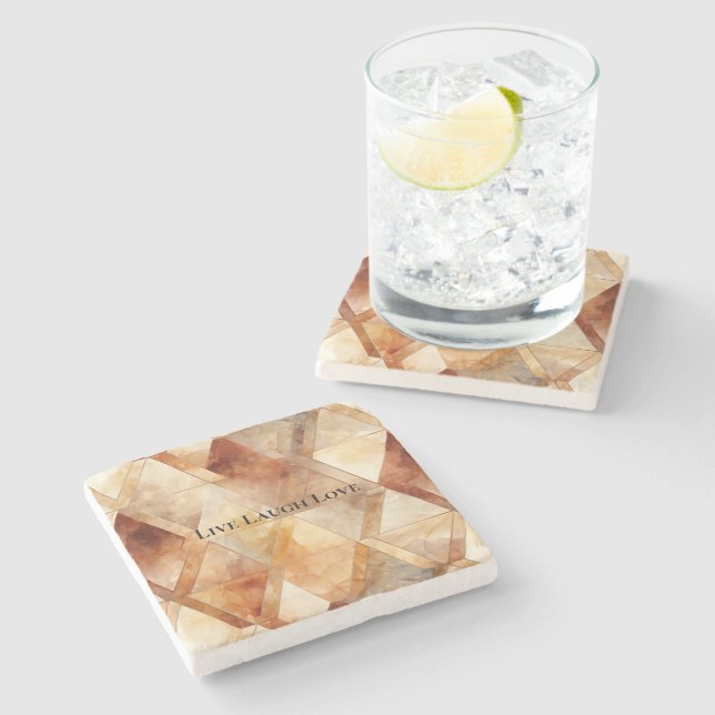 Posavasos De Piedra Cream Burgundy Red Gold Triangels (Lateral)