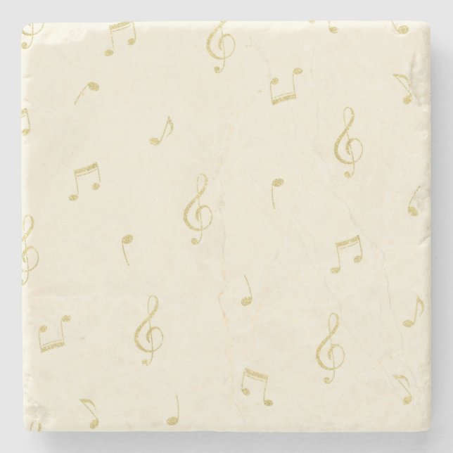 Posavasos De Piedra Cream Gold Music Notes   (Anverso)