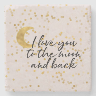 Posavasos De Piedra Cream Gold Te amo hasta la luna confeti