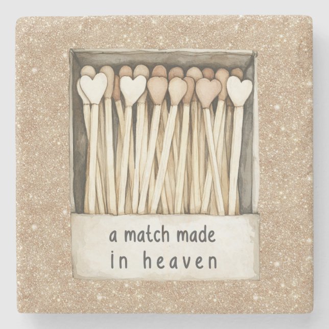 Posavasos De Piedra Cream Hearts Match Made in Heaven Gold Glitter (Anverso)