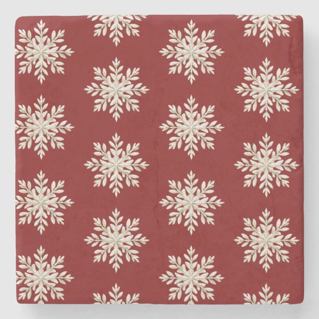 Posavasos De Piedra Cream Snowflake Red Christmas (Anverso)