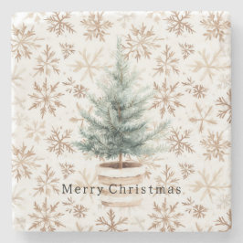 Posavasos De Piedra Cream White Snowflakes Christmas Tree 