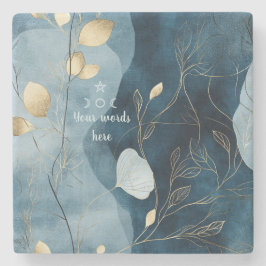 Posavasos De Piedra Create Your Own Blue Gold Floral Minimalist