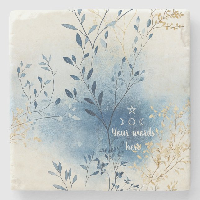 Posavasos De Piedra Create Your Own Blue Mist Gold Floral Minimalist (Anverso)