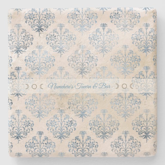 Posavasos De Piedra Create Your Own Blue Tea Stained Damask (Anverso)