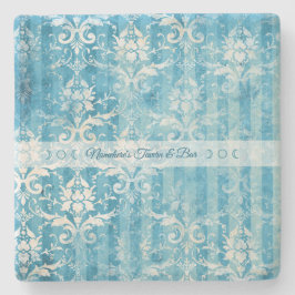 Posavasos De Piedra Create Your Own Blue Teal Damask Stripes
