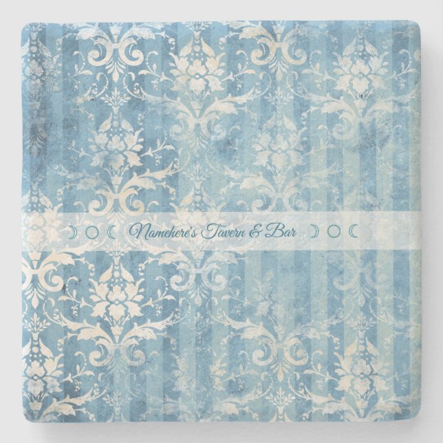 Posavasos De Piedra Create Your Own Blue Teal Damask Stripes (Anverso)