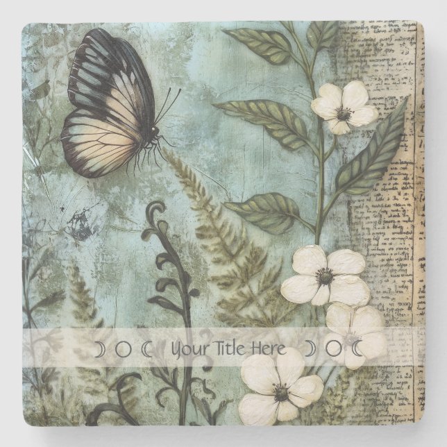 Posavasos De Piedra Create Your Own Butterfly & Wildflowers Botanical (Anverso)