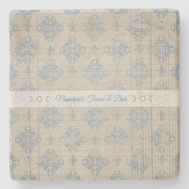 Posavasos De Piedra Create Your Own Distressed Blue Damask Lined Paper (Anverso)