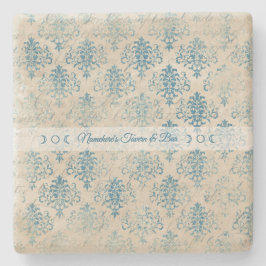 Posavasos De Piedra Create Your Own Distressed Vintage Blue Damask