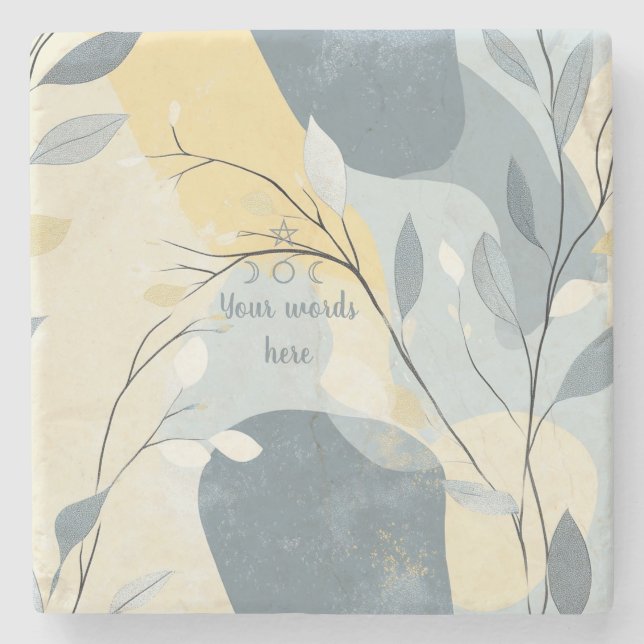 Posavasos De Piedra Create Your Own Golden Blue Gray Floral Minimilist (Anverso)