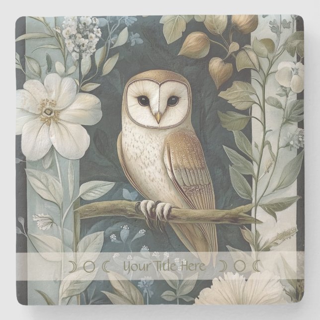 Posavasos De Piedra Create Your Own Golden Owl Floral Botanical (Anverso)