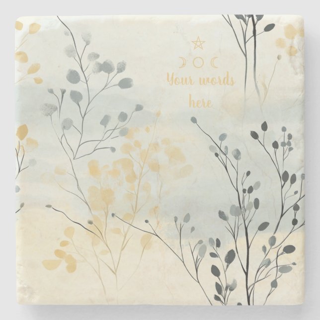 Posavasos De Piedra Create Your Own Gray Blue Yellow Floral Minimilist (Anverso)