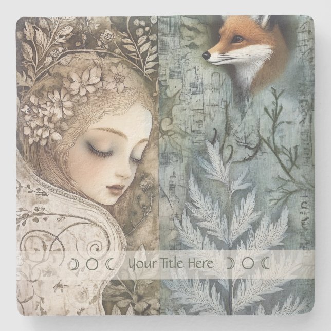 Posavasos De Piedra Create Your Own Mystical Fox Maiden Botanical (Anverso)
