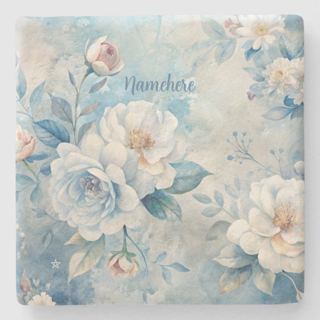 Posavasos De Piedra Create Your Own Shabby Chic Misty White Roses (Anverso)