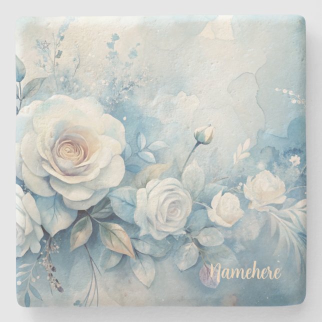 Posavasos De Piedra Create Your Own Shabby Chic Misty White Roses (Anverso)