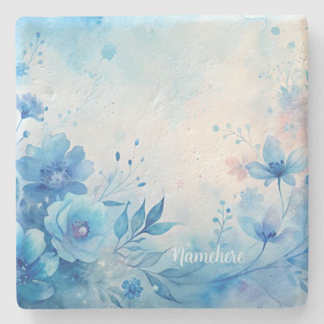 Posavasos De Piedra Create Your Own Shabby Chic Pink Blue Wildflowers (Anverso)