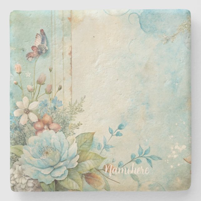 Posavasos De Piedra Create Your Own Shabby Chic Romantic Blue Peony (Anverso)