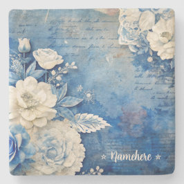 Posavasos De Piedra Create Your Own Shabby Chic White Rose Blue