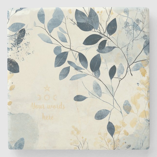 Posavasos De Piedra Create Your Own Sunny Blue Gold Floral Minimalist (Anverso)