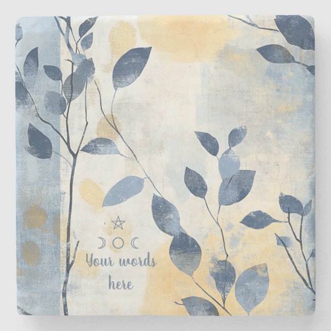 Posavasos De Piedra Create Your Own Sunny Blue Leaves Minimilist (Anverso)