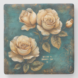 Posavasos De Piedra Create Your Own Teal & Golden Yellow Roses Floral
