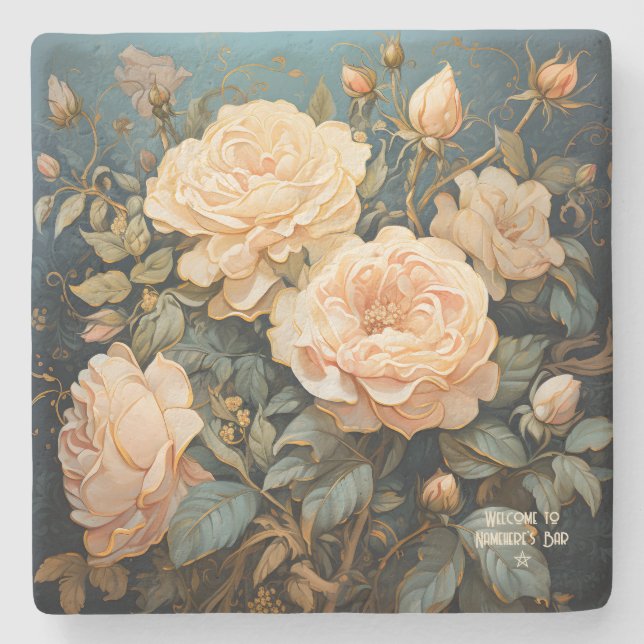 Posavasos De Piedra Create Your Own Teal Peach & Yellow Roses Bouquet (Anverso)