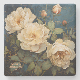 Posavasos De Piedra Create Your Own Teal Peach & Yellow Roses Floral