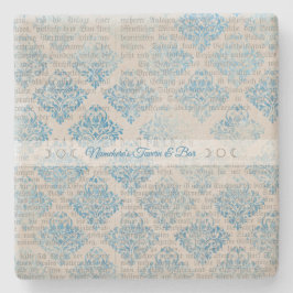 Posavasos De Piedra Create Your Own Vintage Blue Damask Newsprint
