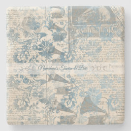Posavasos De Piedra Create Your Own Vintage Blue Floral Newsprint