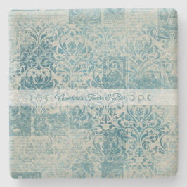 Posavasos De Piedra Create Your Own Vintage Teal Damask Newsprint