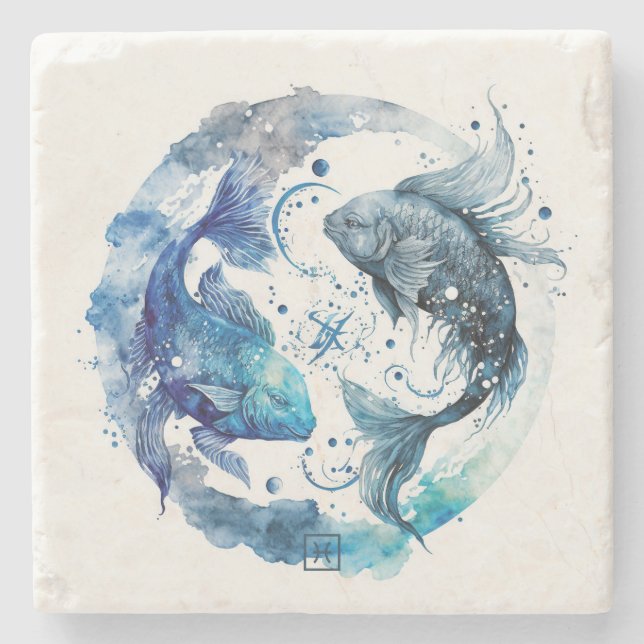 Posavasos De Piedra Create Your Own Watercolor Pisces (Anverso)