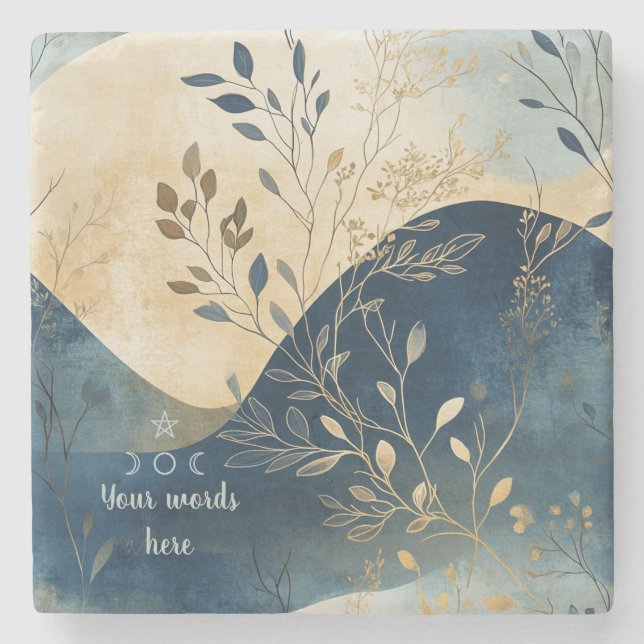 Posavasos De Piedra Create Your Own Wavy Blue Floral Minimilist (Anverso)