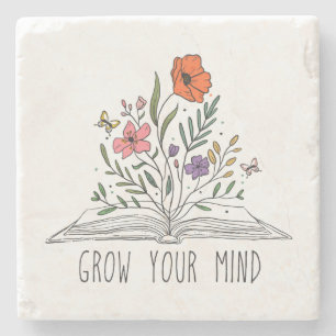 Posavasos De Piedra Crece tu mente Boho Wildflower y libro