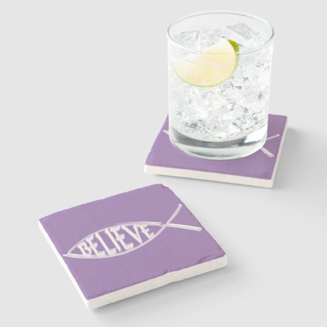 Posavasos De Piedra Cree Pez Lavanda (Lateral)