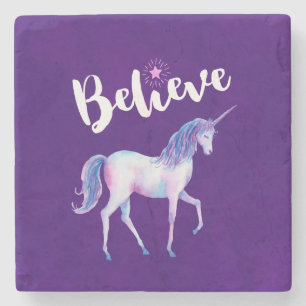 Posavasos De Piedra Creer con unicornio en colores pastel
