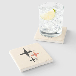 Posavasos De Piedra Crema de Naranja negro retro de estrellas atómicas