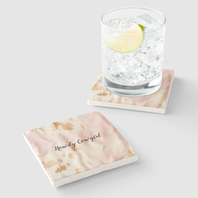 Posavasos De Piedra Crema rosa Piel de vaca de lechera del suroeste (Lateral)