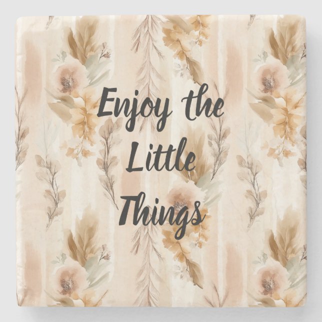 Posavasos De Piedra Crema Rústica Floral Boho (Anverso)