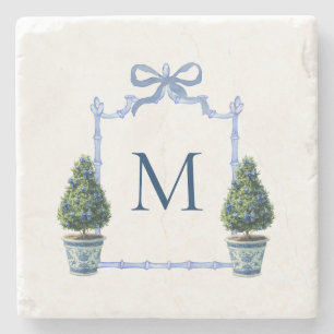 Posavasos De Piedra Cresta Monogramada de Topiaria Chinoiserie