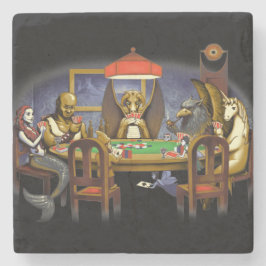 Posavasos De Piedra Criaturas míticas jugando al póquer