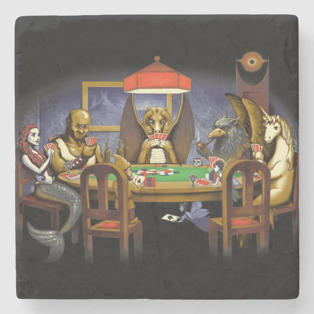 Posavasos De Piedra Criaturas míticas jugando al póquer (Anverso)