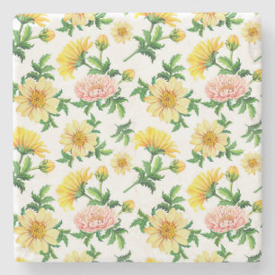 Posavasos De Piedra Crisantemo acuarela: diseño floral sin foco