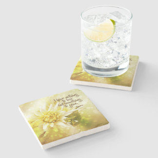 Posavasos De Piedra Crisantemo Amarillo Cojín de Piedra con Frase